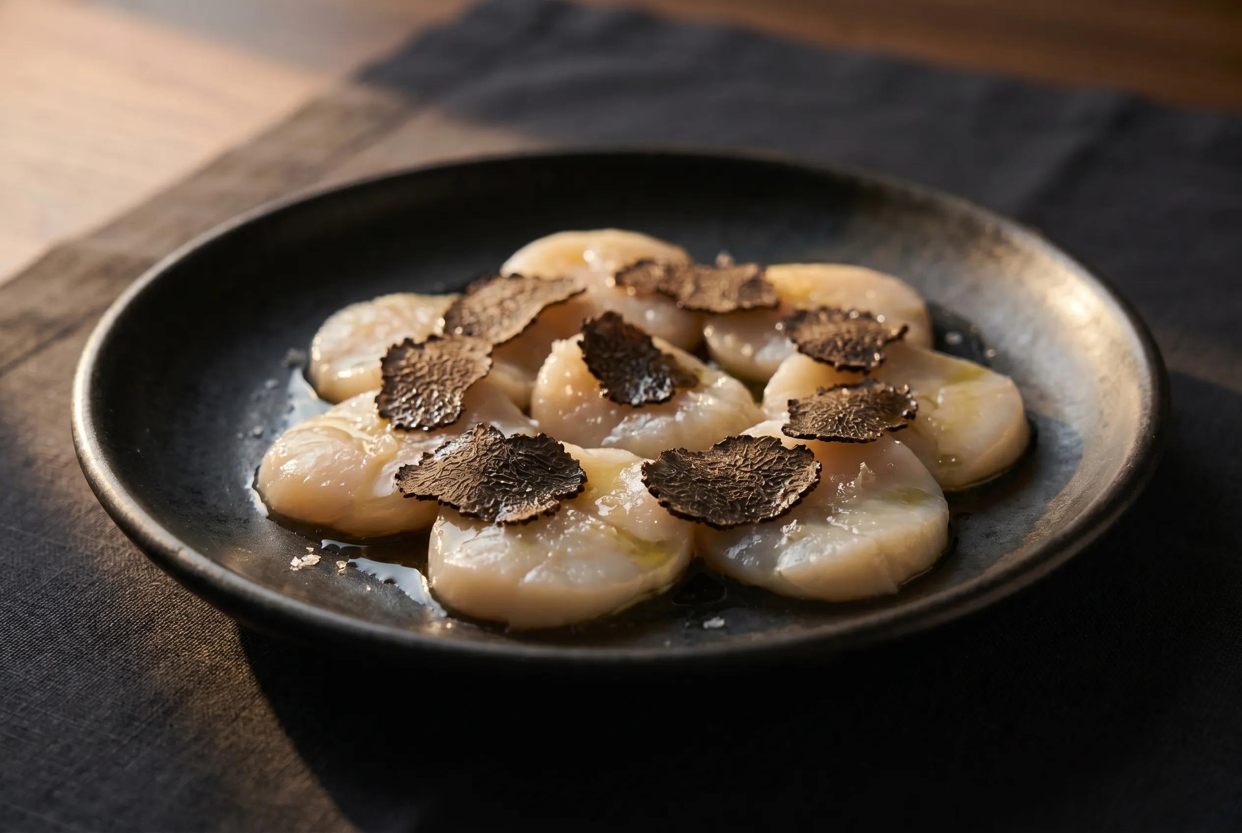 Carpaccio de Saint-Jacques à la truffe noire et huile neutre