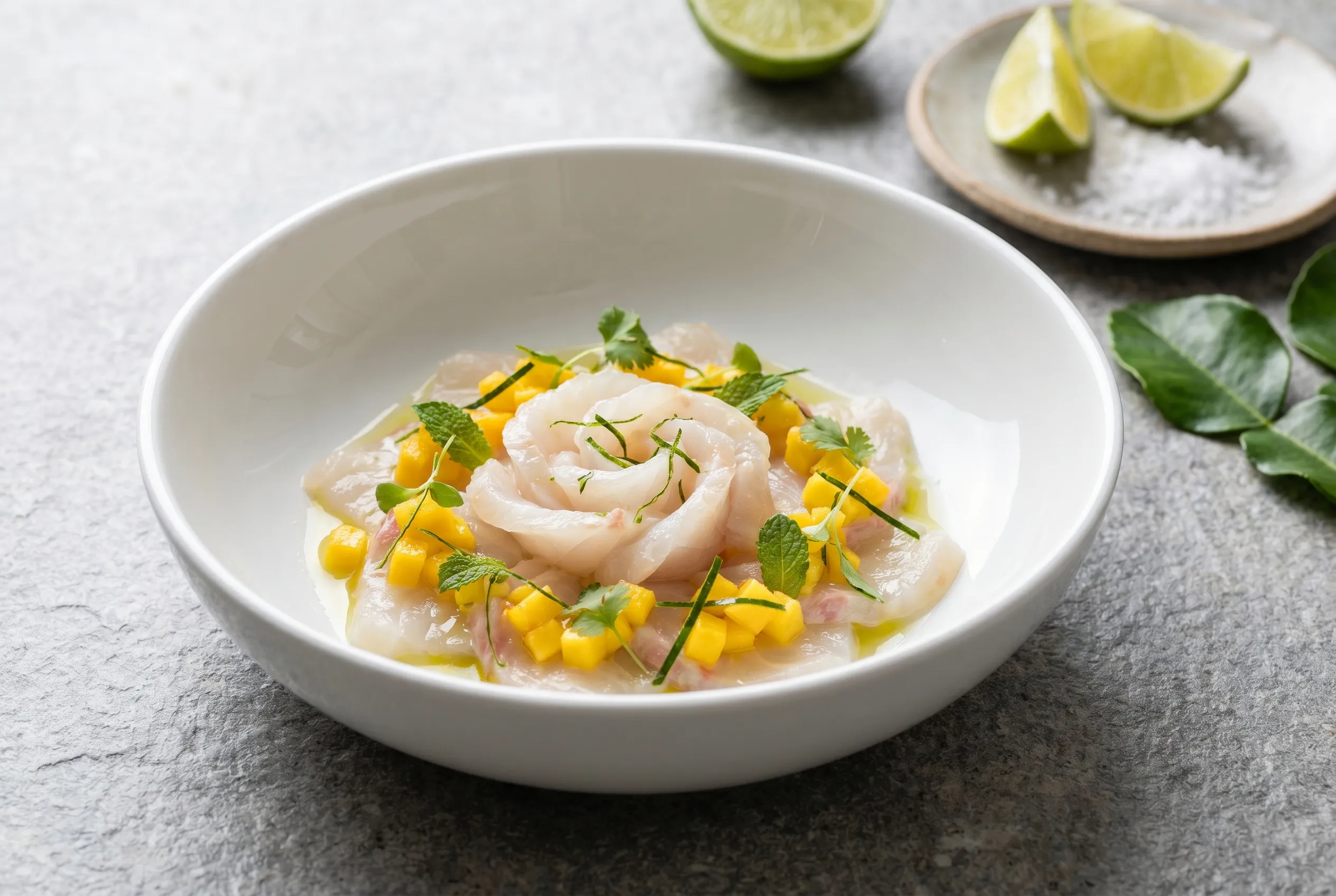 Ceviche de bar à la mangue et combava