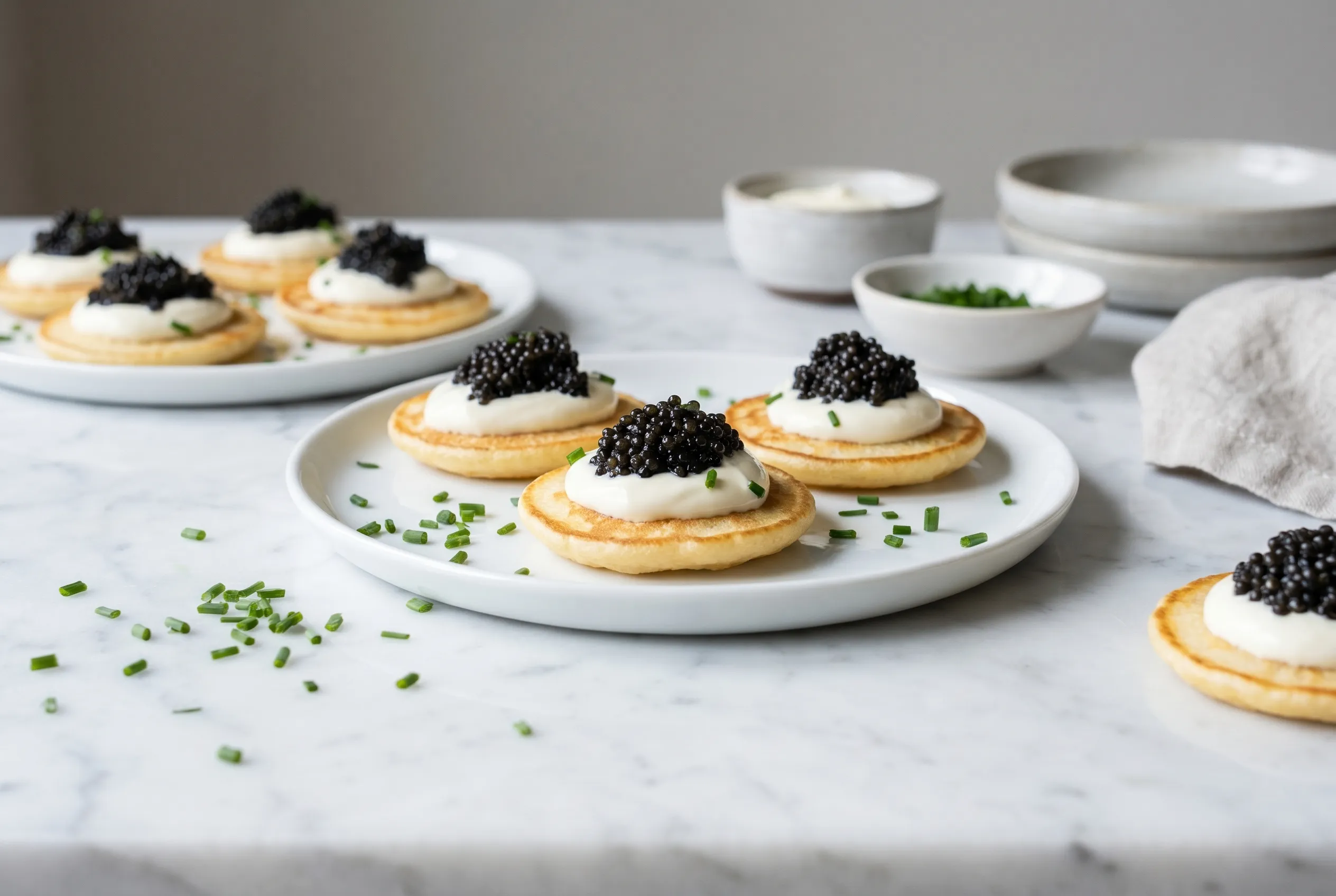 Blinis au caviar et crème fraîche
