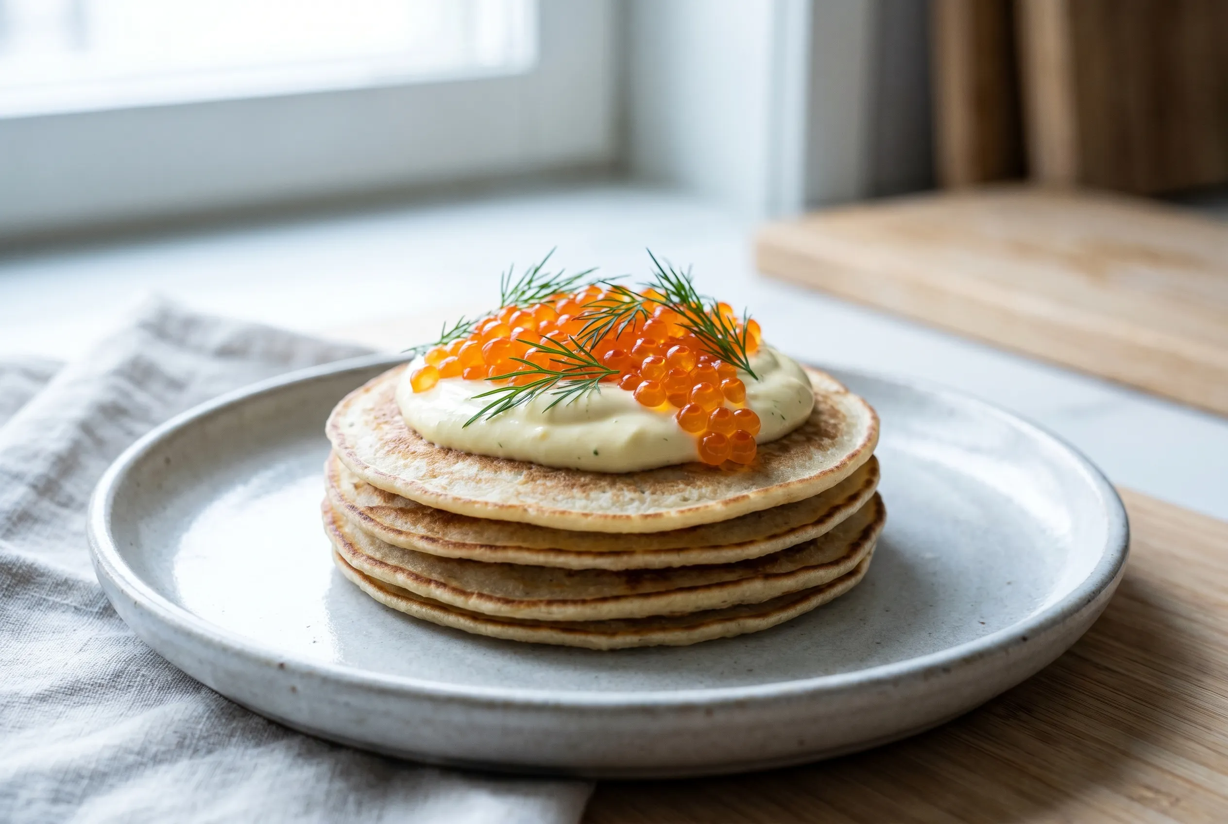 Blinis aux œufs de truite et crème citronnée