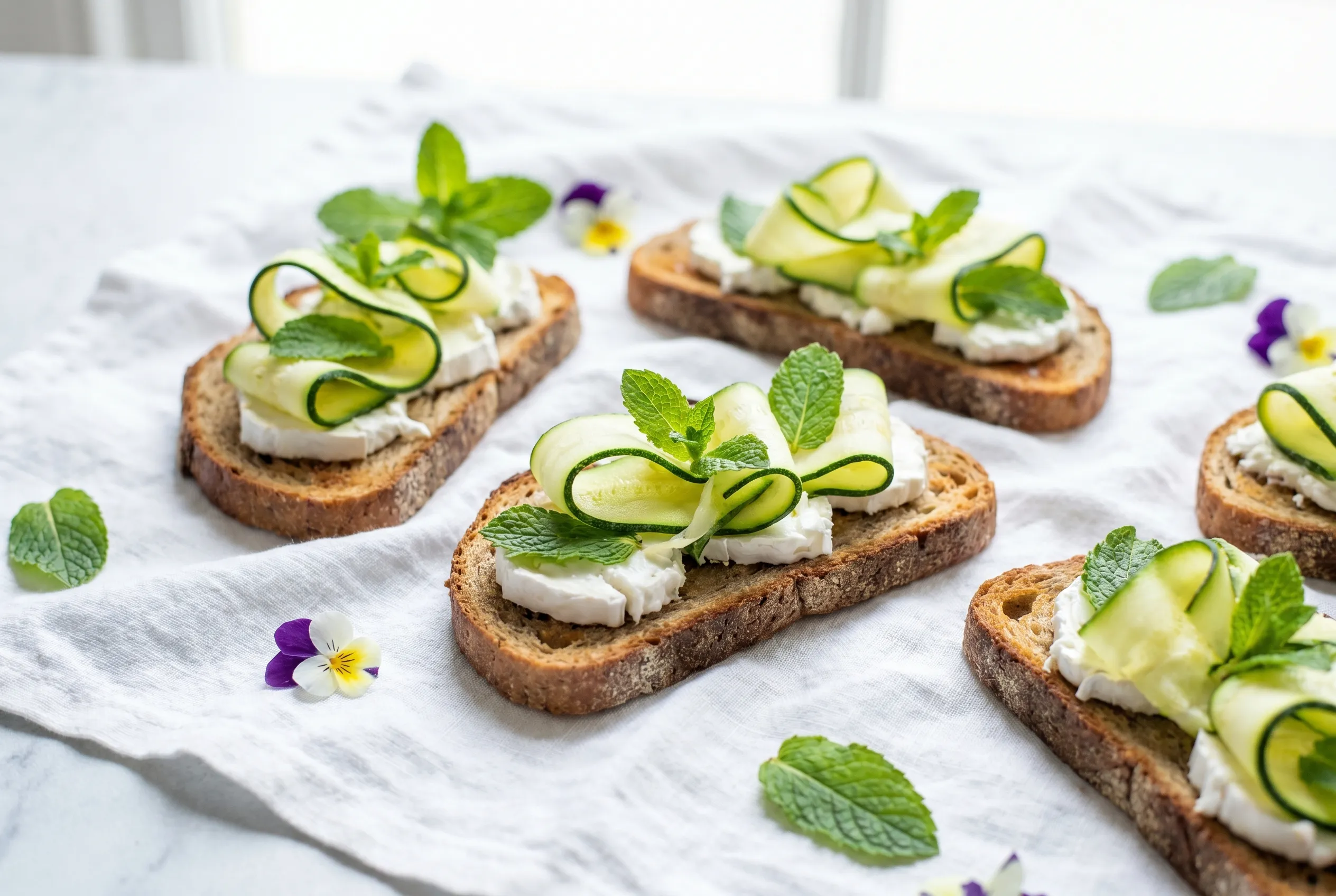 Tartine de chèvre frais, courgette et menthe