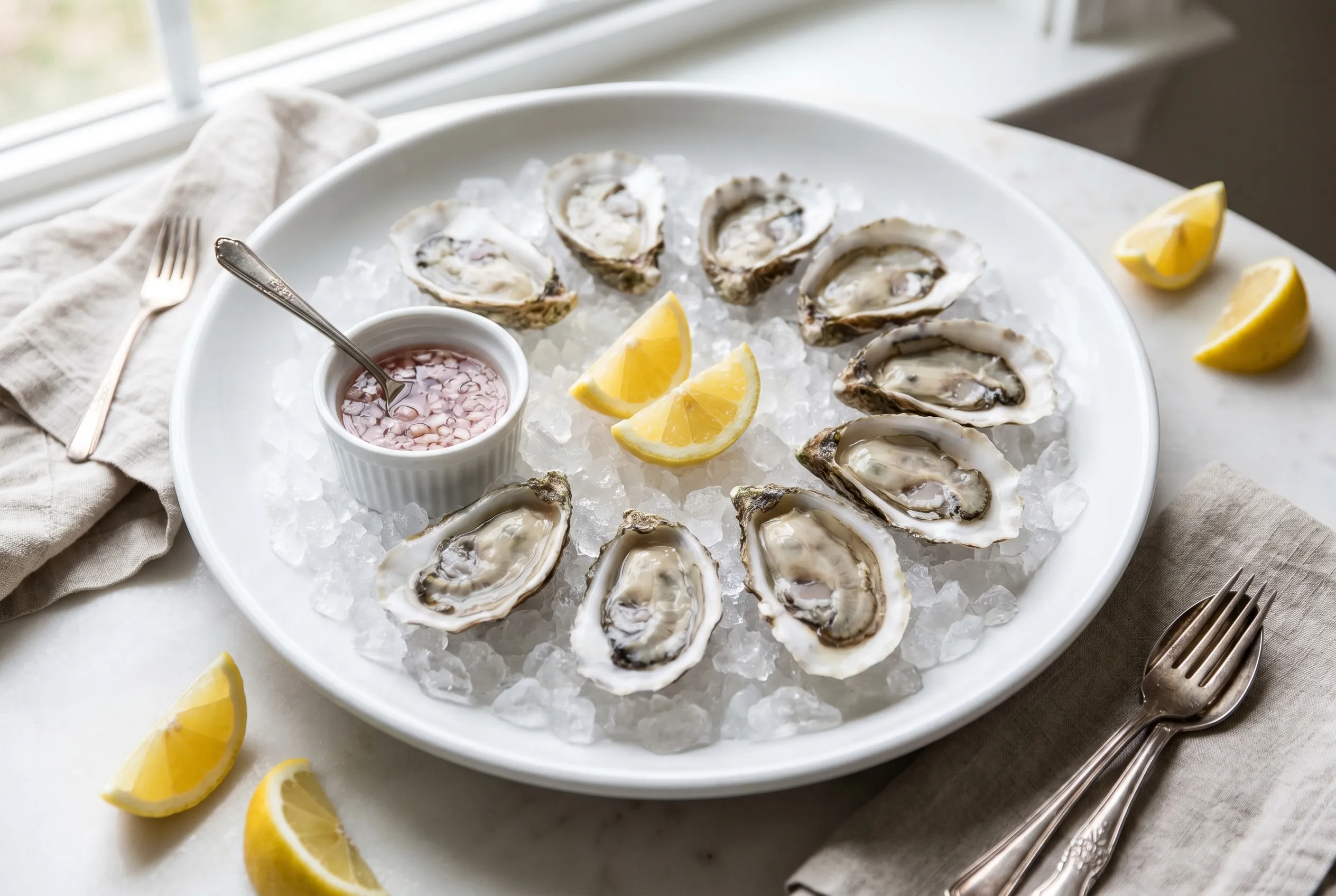 Huîtres creuses n°3, échalote et mignonette au vinaigre de cidre
