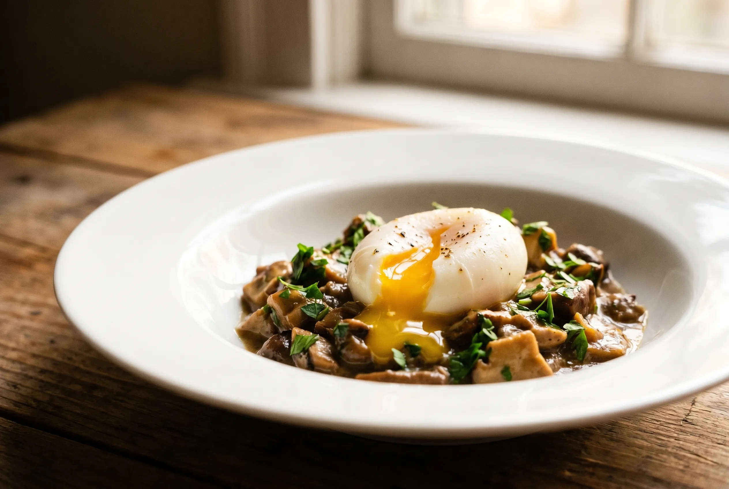 Œuf parfait, fricassée de cèpes au persil plat