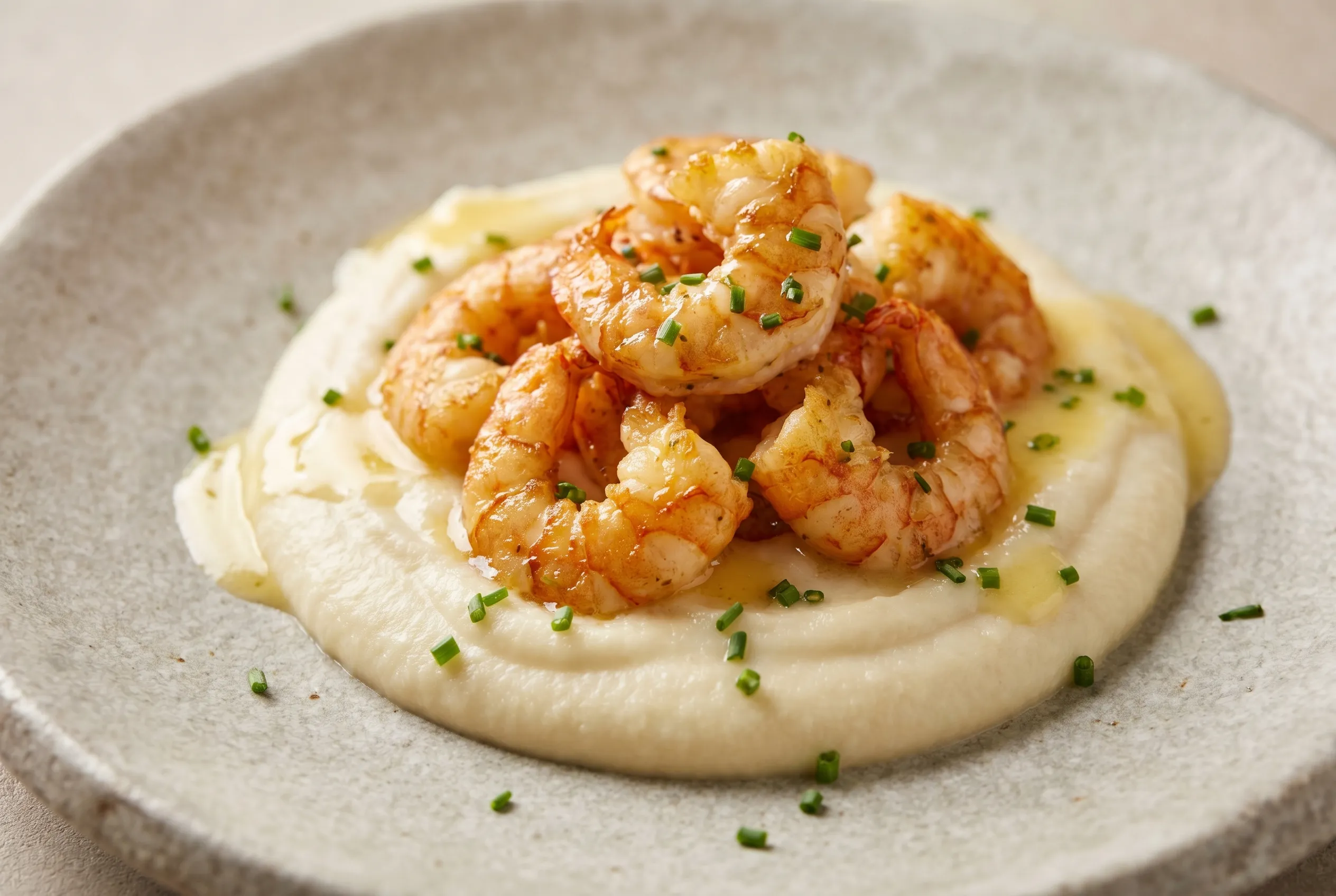 Langoustines poêlées, purée de céleri et beurre citronné