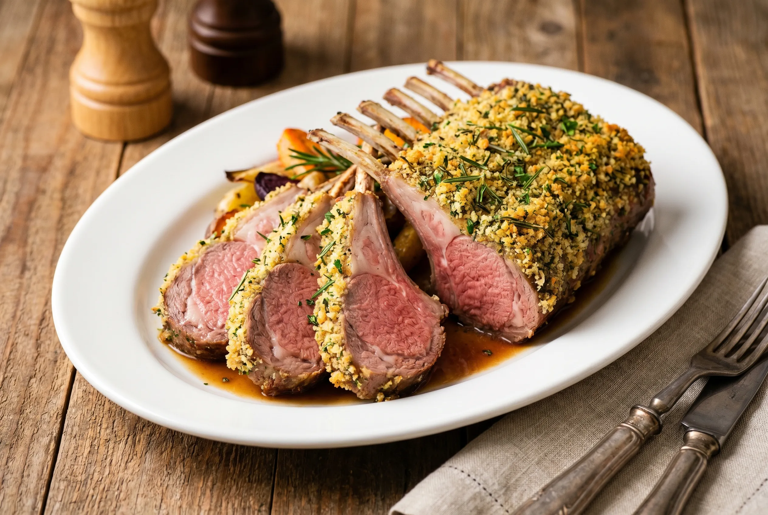 Carré d'agneau rôti en croûte d'herbes