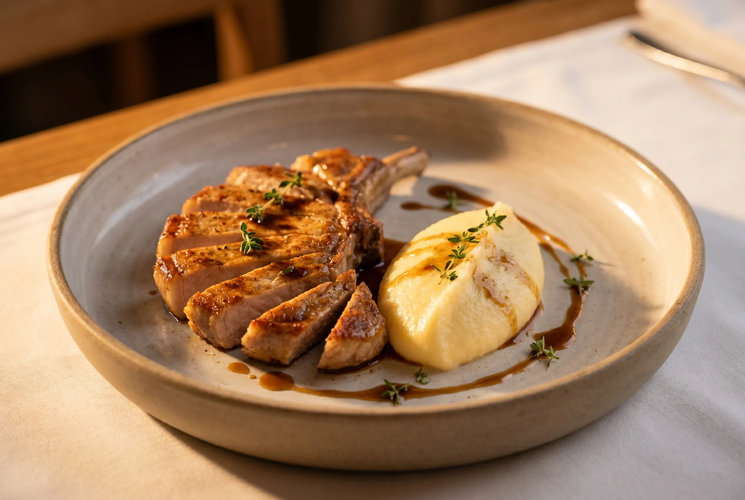 Côte de veau grillée, polenta crémeuse au parmesan