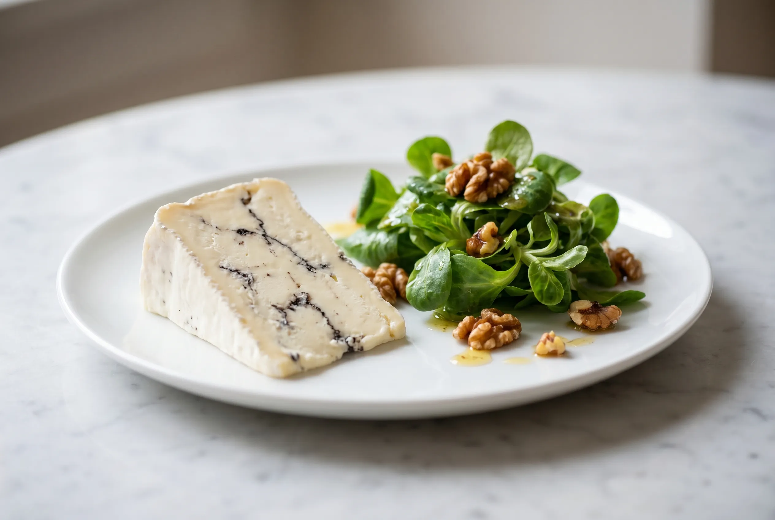 Brillat-Savarin truffé, salade de mâche aux noix