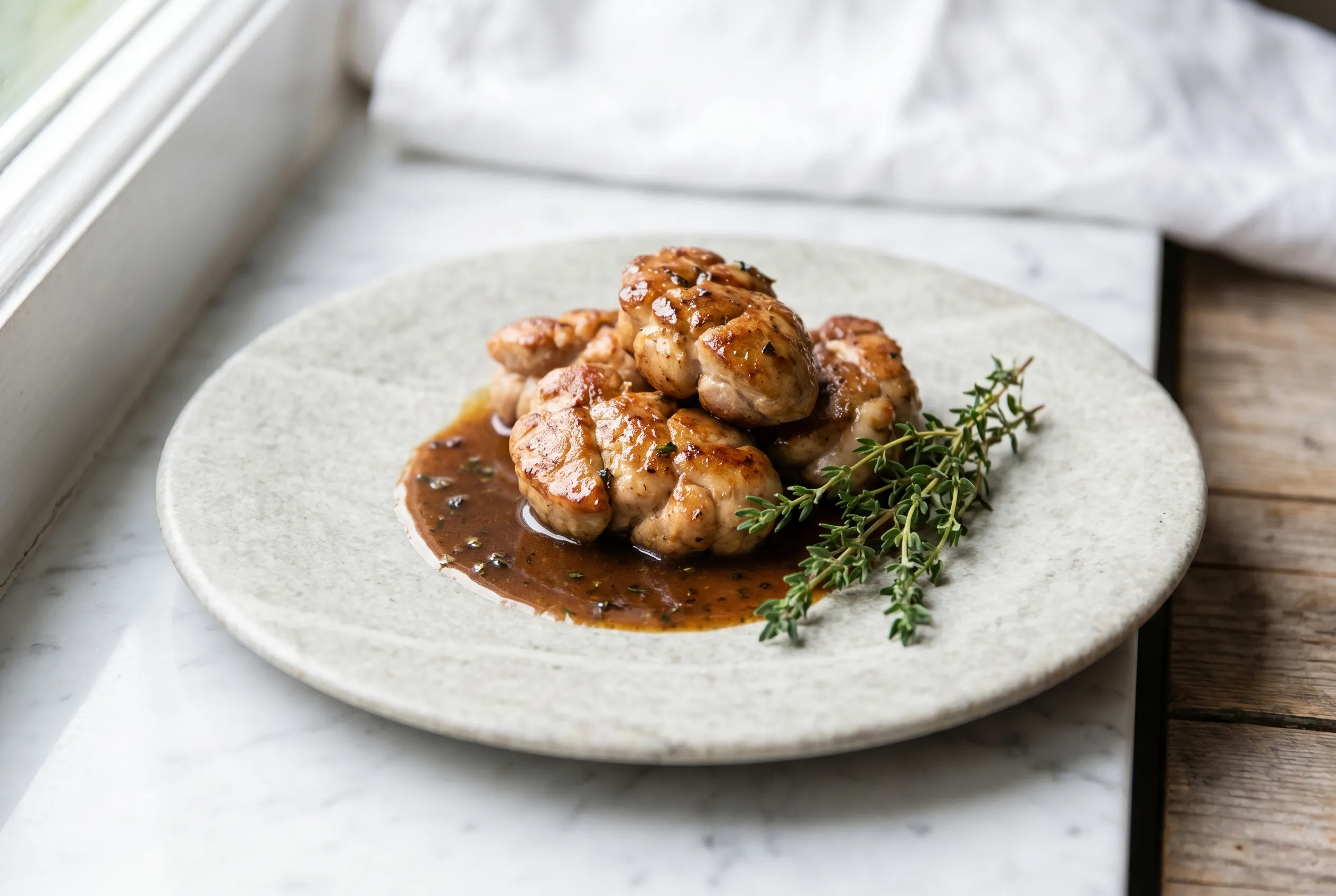 Golden veal sweetbreads in brown butter