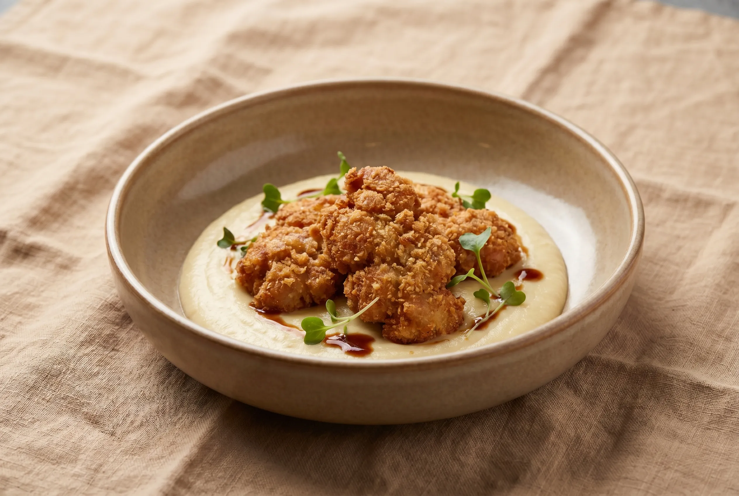 Crispy veal sweetbreads with parsnip mousseline