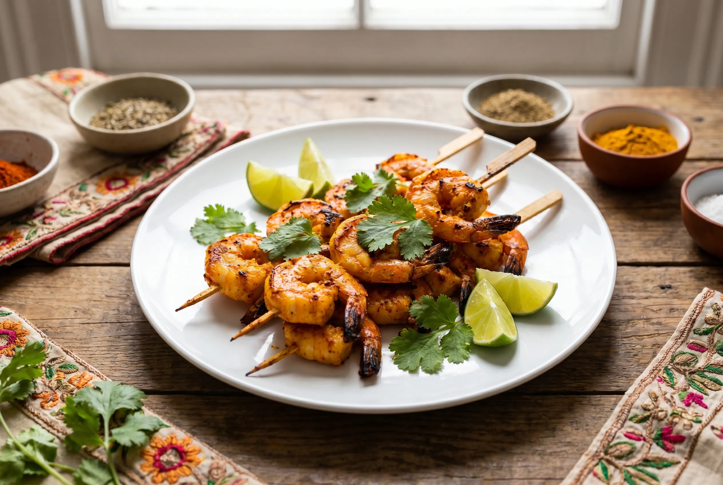 Brochettes de gambas tandoori doux