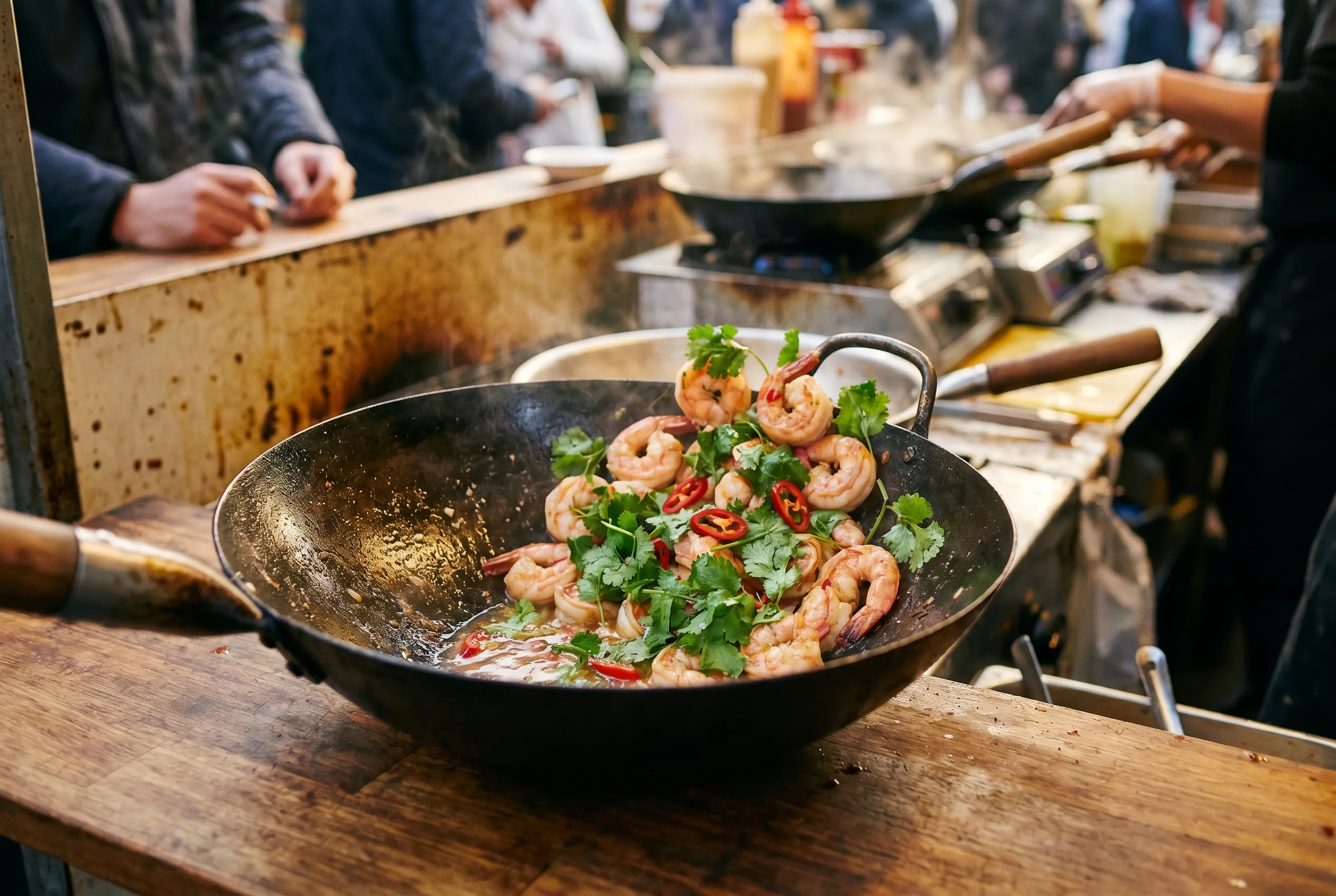 Gambas sautées au piment doux et coriandre