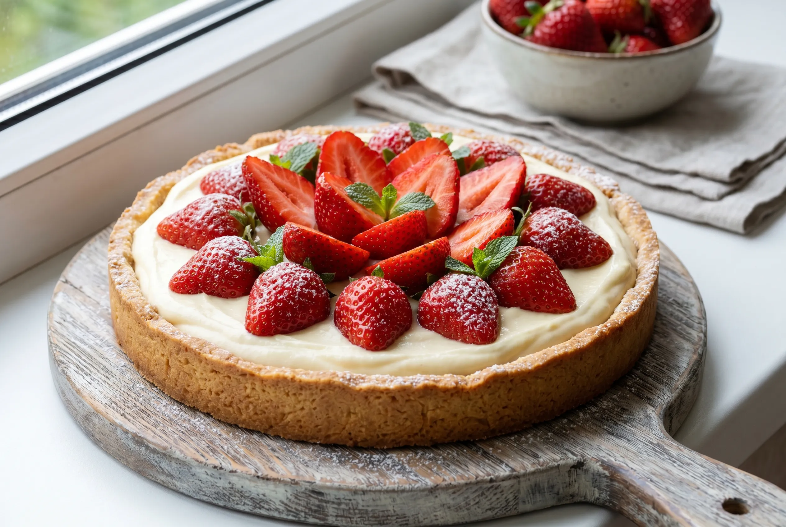 Tarte aux fraises, sablé breton et crème diplomate légère