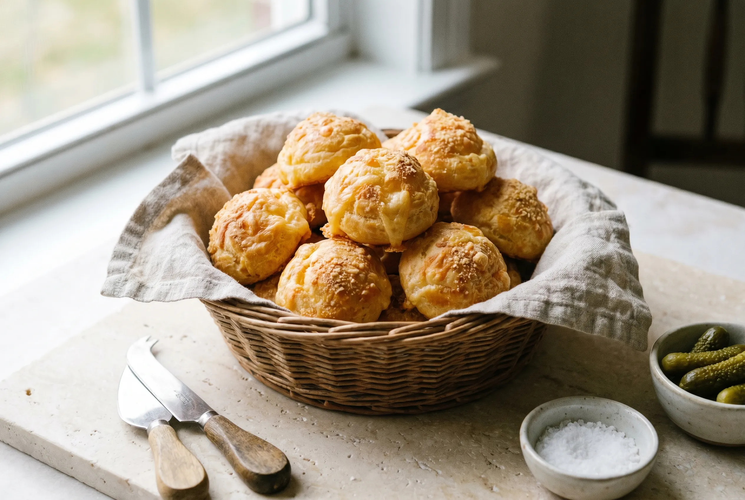 Gougères au comté et pointe de moutarde