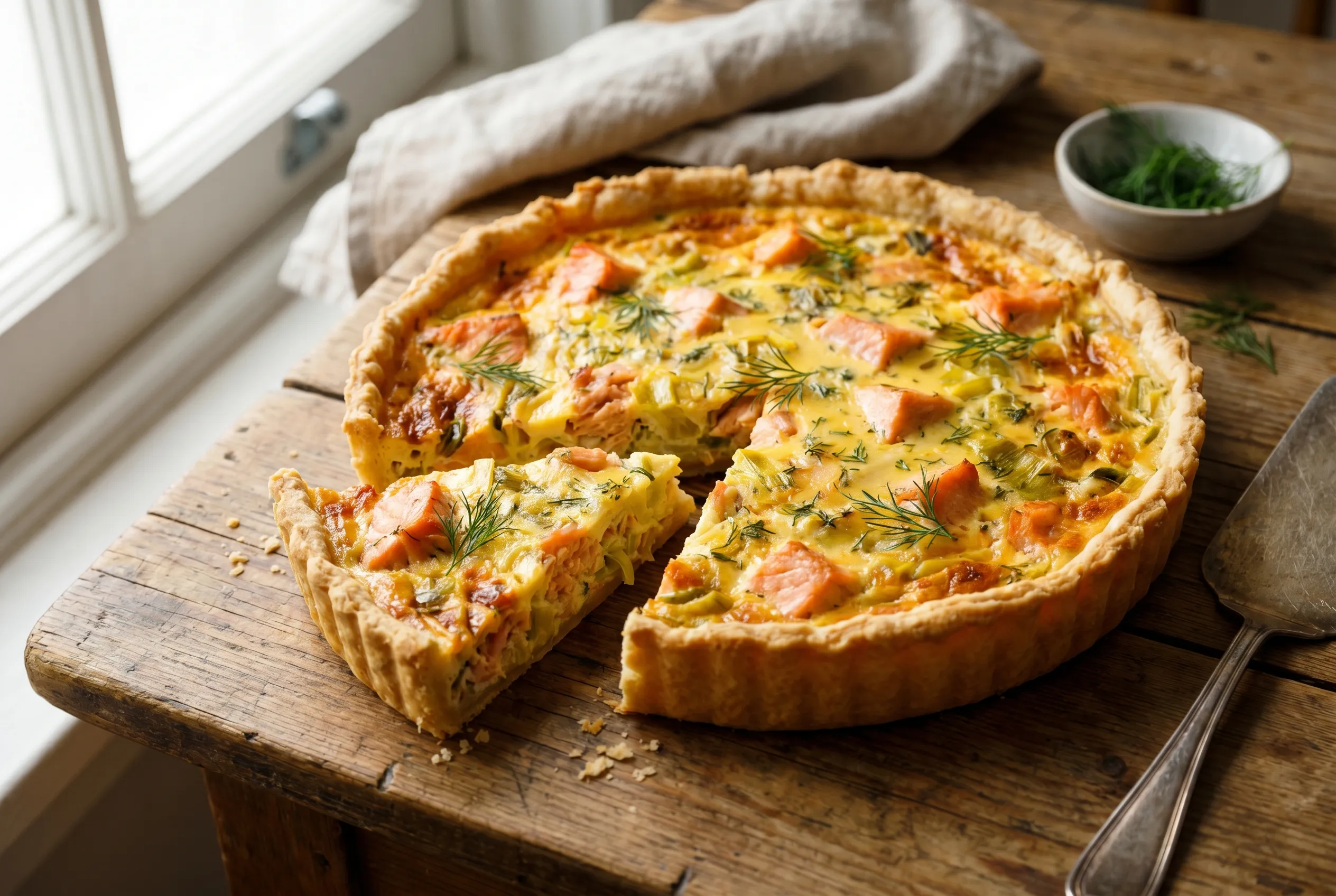 Quiche fine au saumon fumé et poireaux