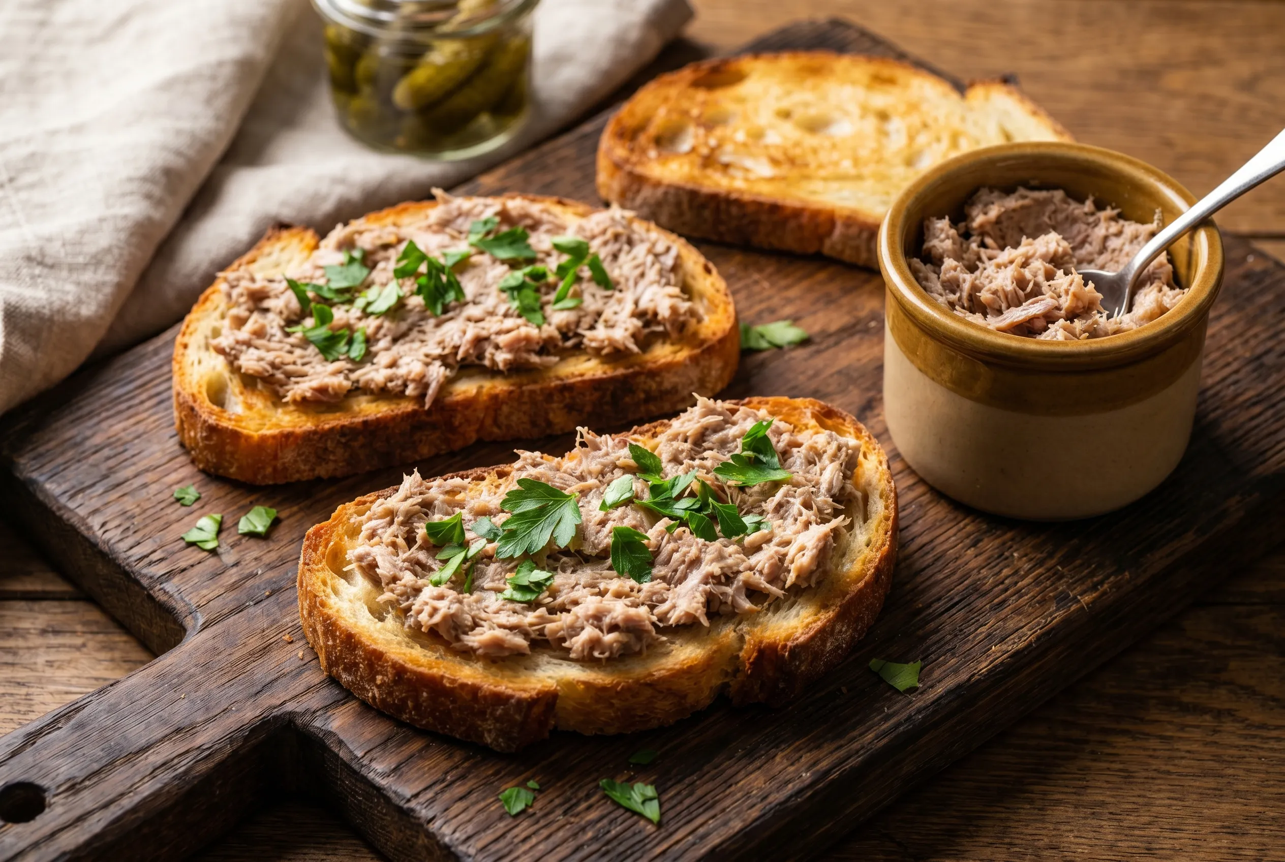 Rillettes de lapin aux herbes fines sur pain de campagne grillé