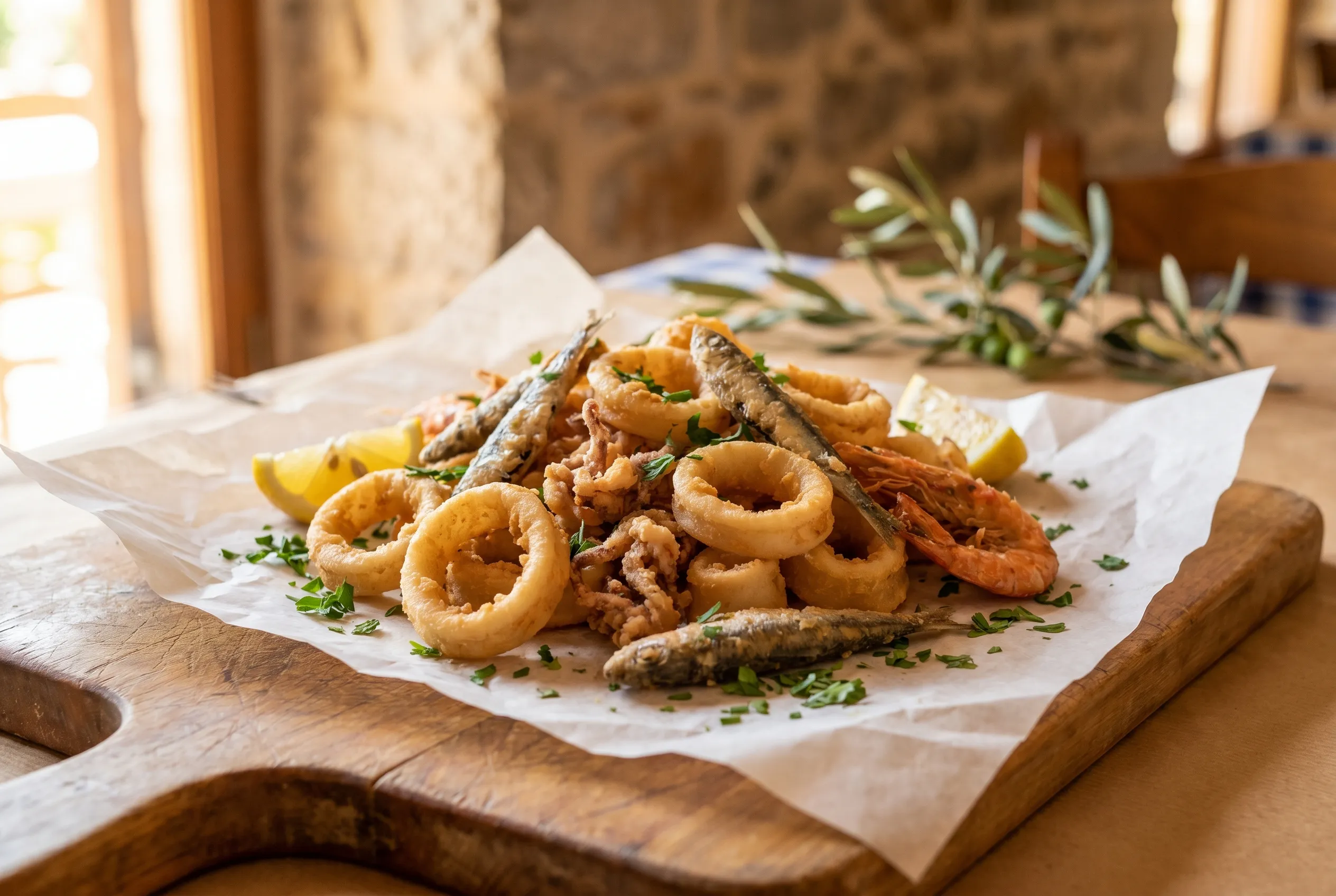 Fritto misto, friture de petits poissons et calamars