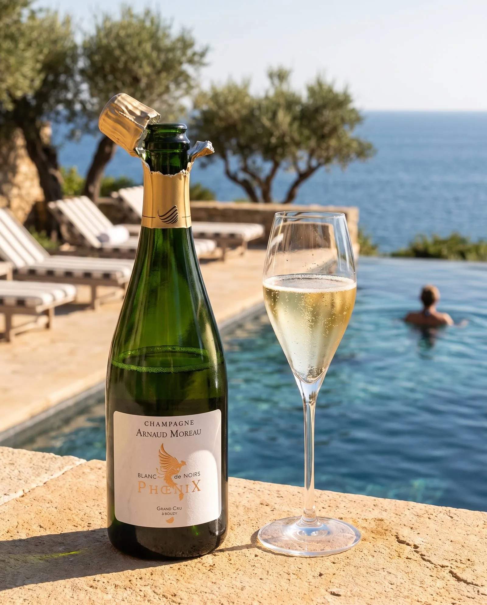 Champagne Arnaud Moreau Phœnix · au bord d'une piscine