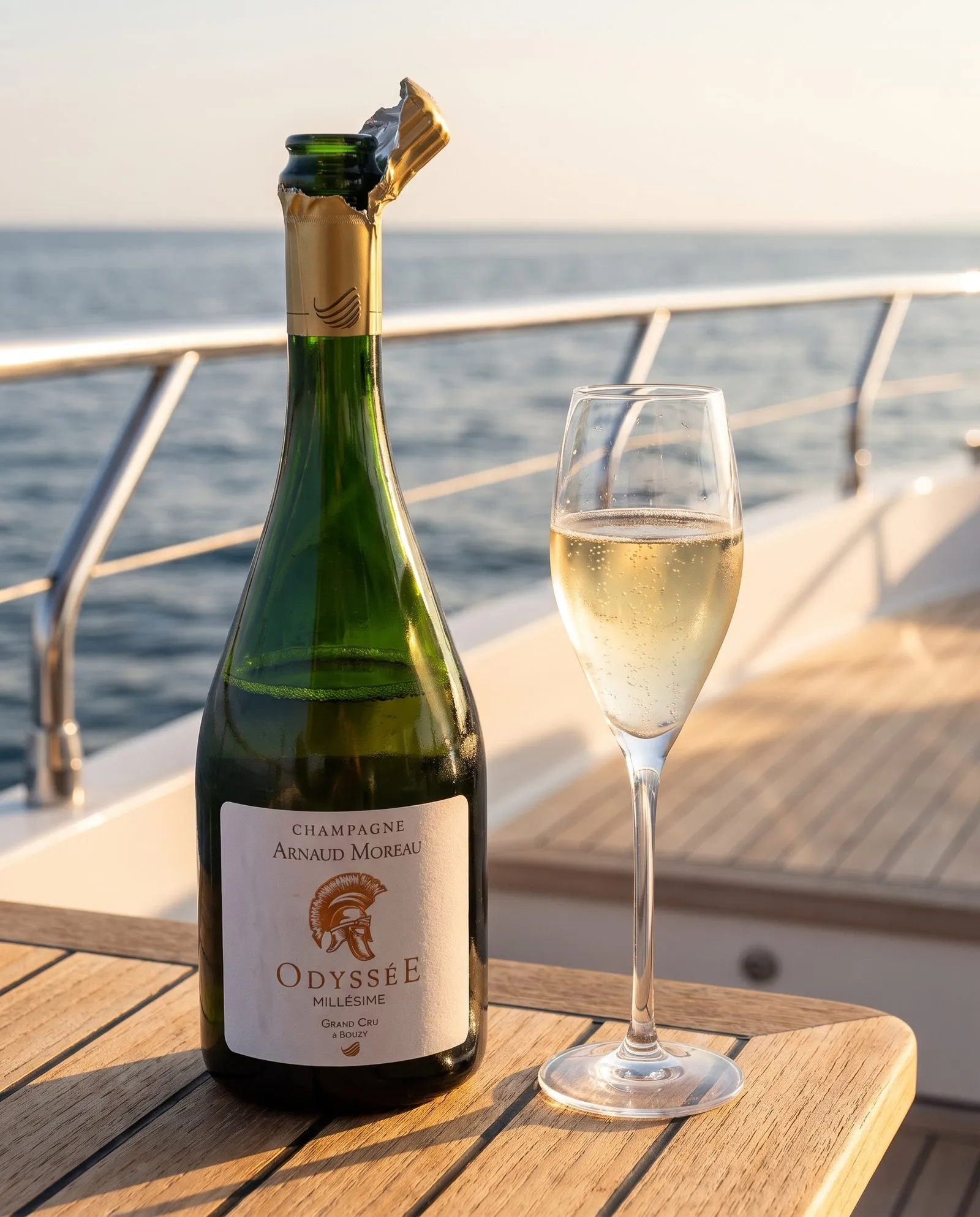Champagne Arnaud Moreau Odyssée · sur le pont d'un yacht