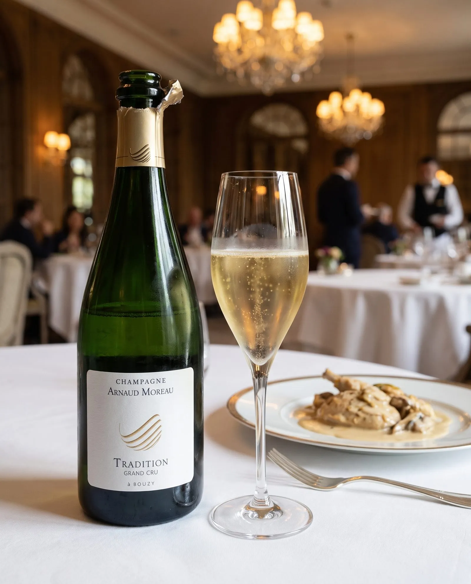 Champagne Arnaud Moreau Tradition · dans un restaurant